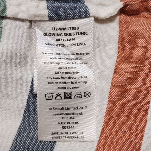 Seasalt Cornwall Glowing Skies Tunic Top Linen Multicolor Striped Size 12/US 8 - Picture 7 of 13